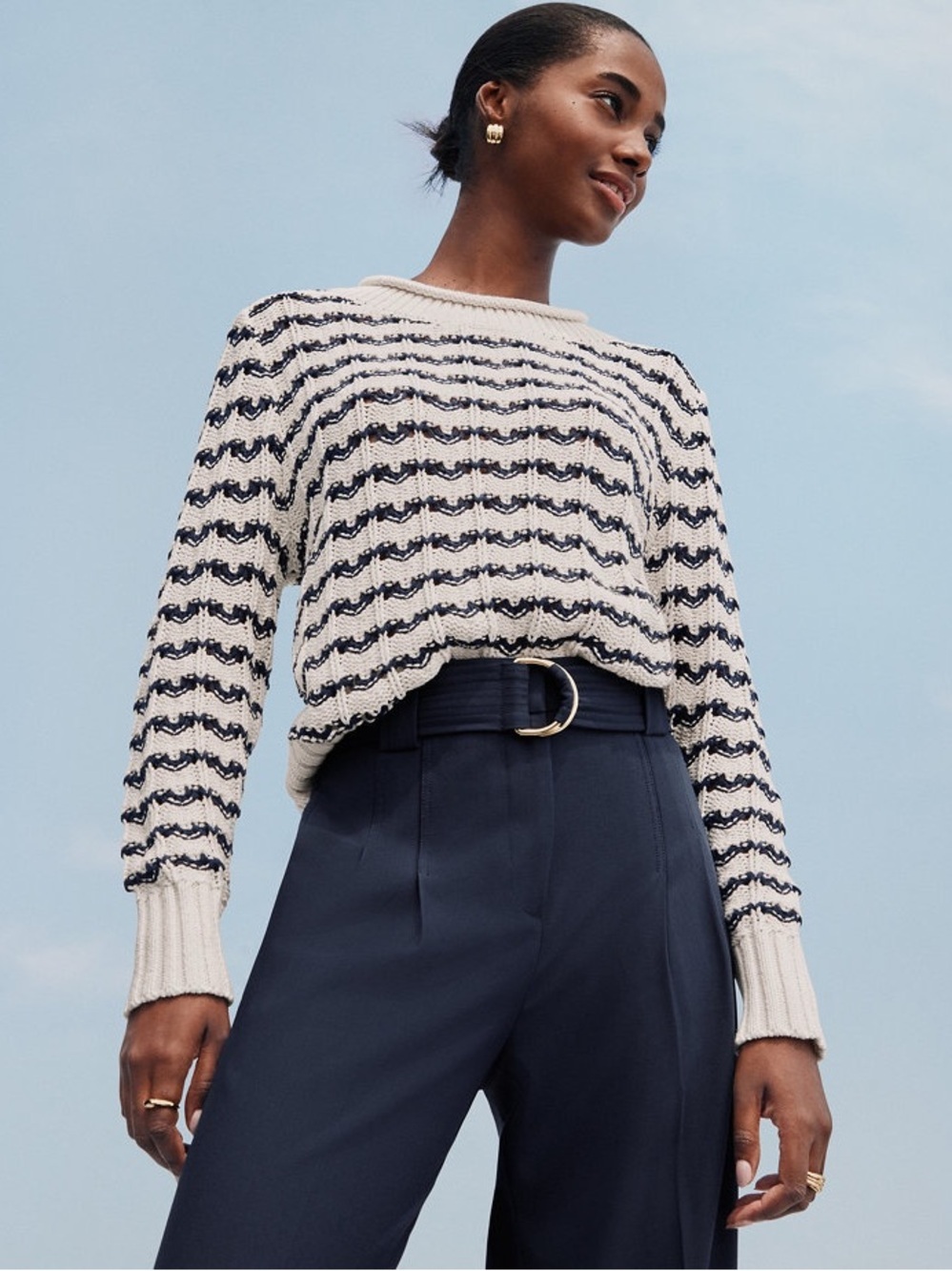 NWT Ann Taylor Roll Neck Striped Knit Sweater